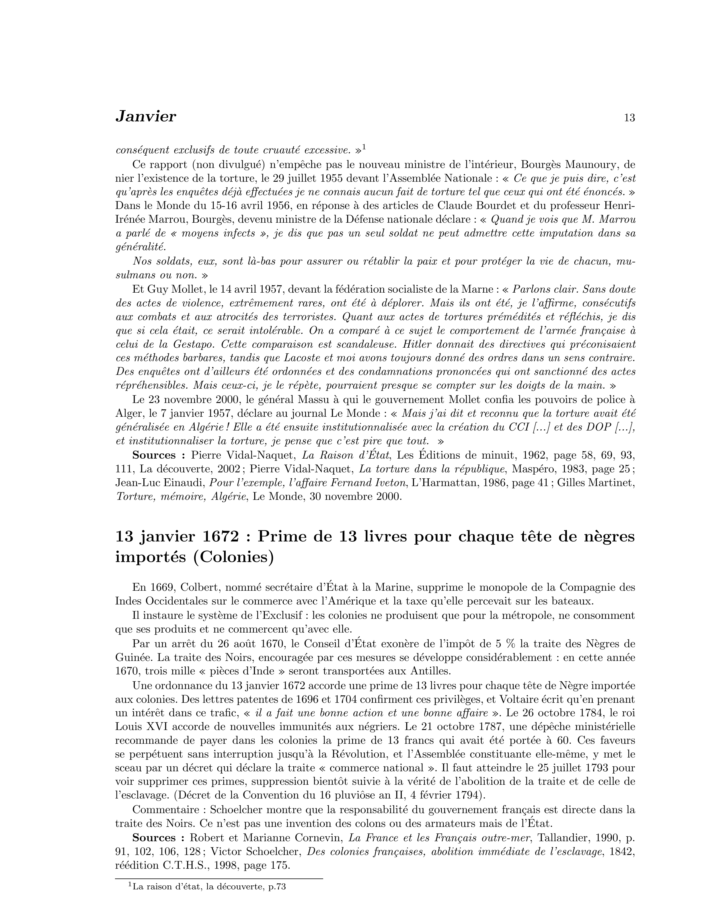 13 janvier 1672 — Prime de 13 livres pour chaque tête de Noirs importés (Colonies)