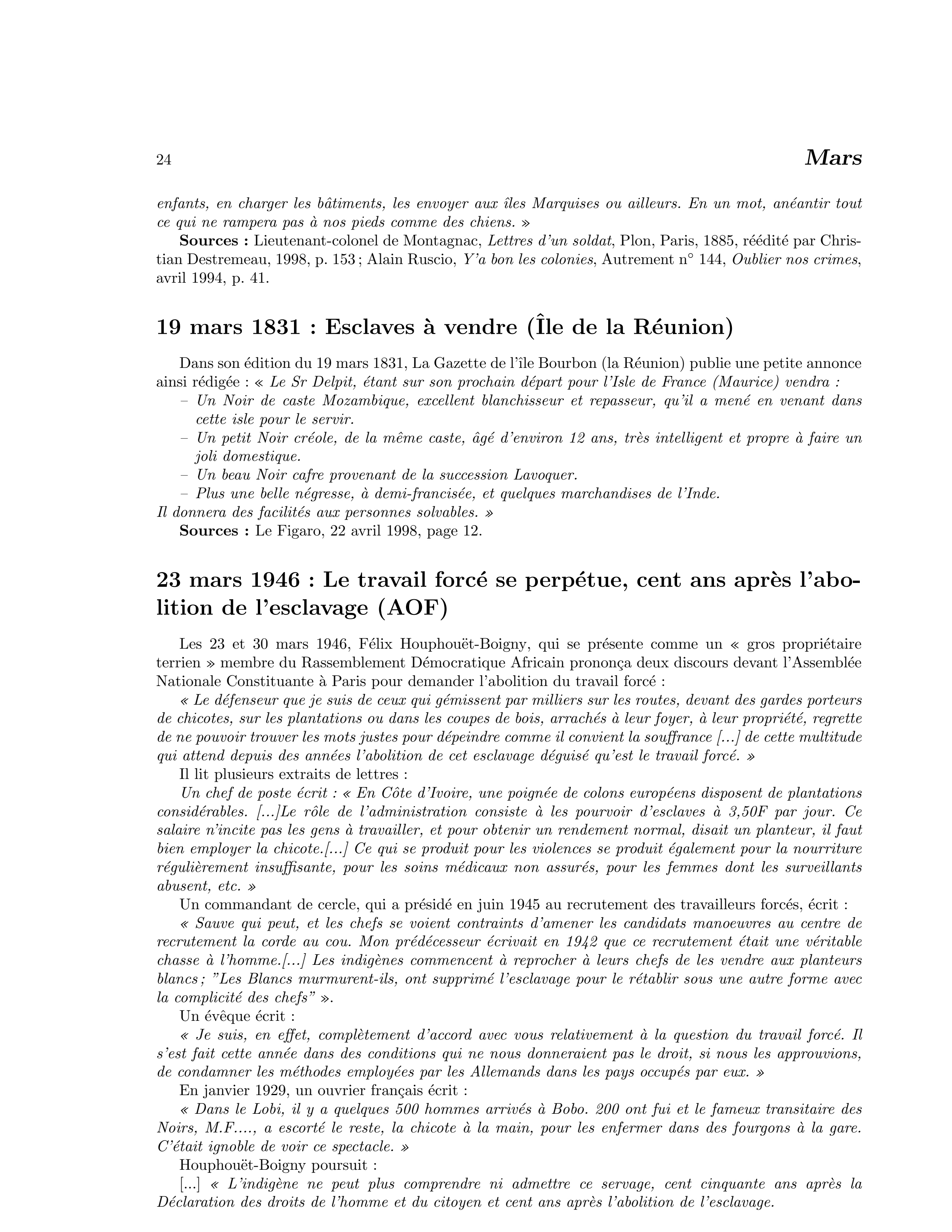 19 mars 1831 — Esclaves à vendre (Île de la Réunion)