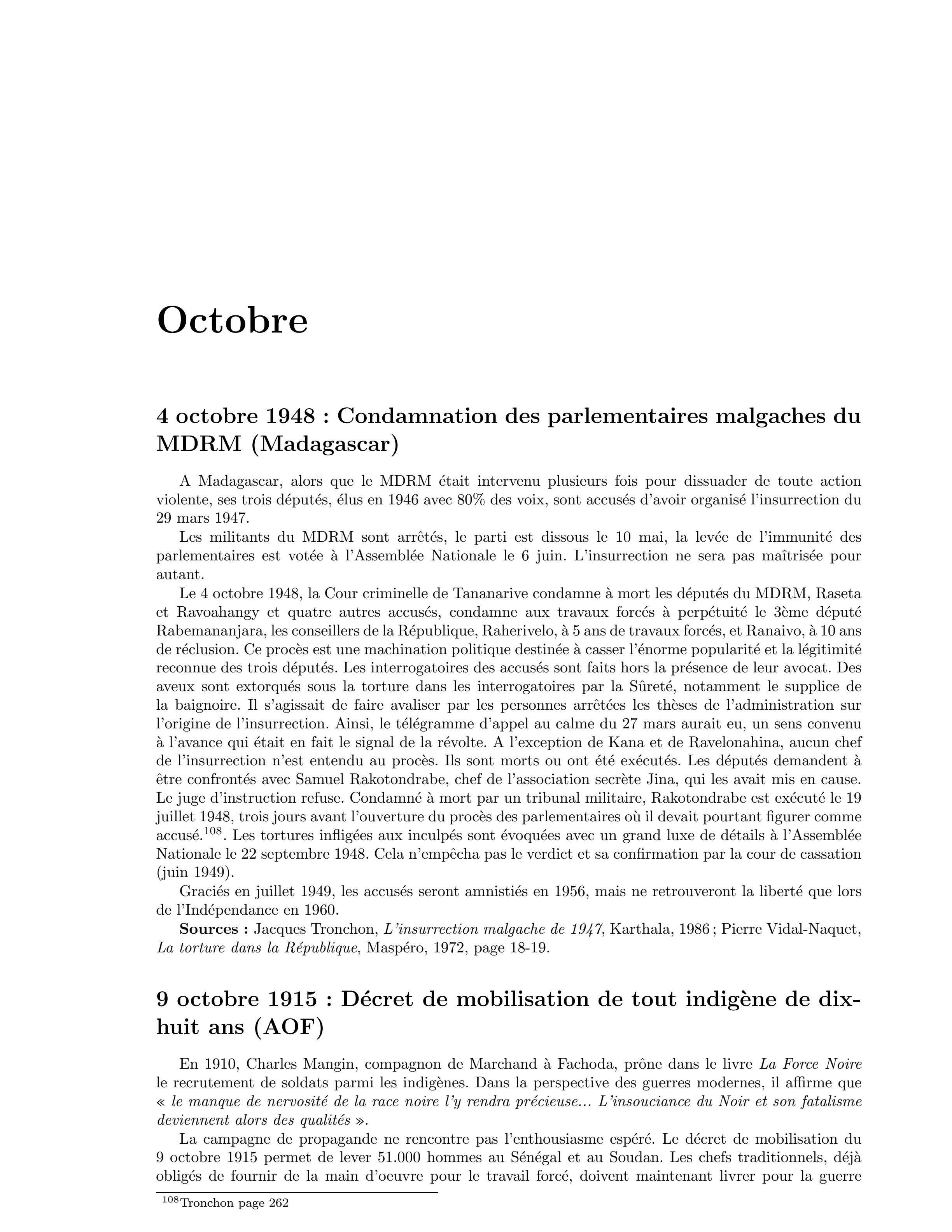 9 octobre 1915 — Décret de mobilisation de tout indigène de dix-huit ans (AOF)