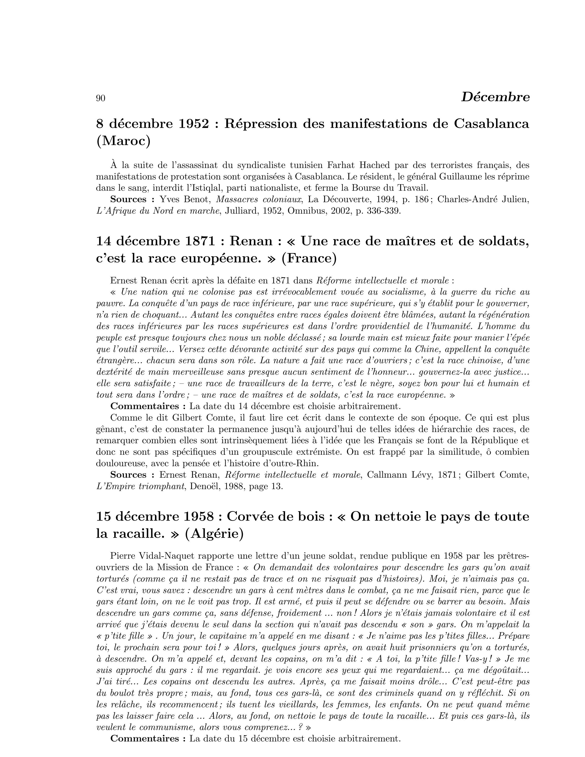 14 décembre 1871 — Renan : « Une race de maîtres et de soldats, c’est la race européenne »