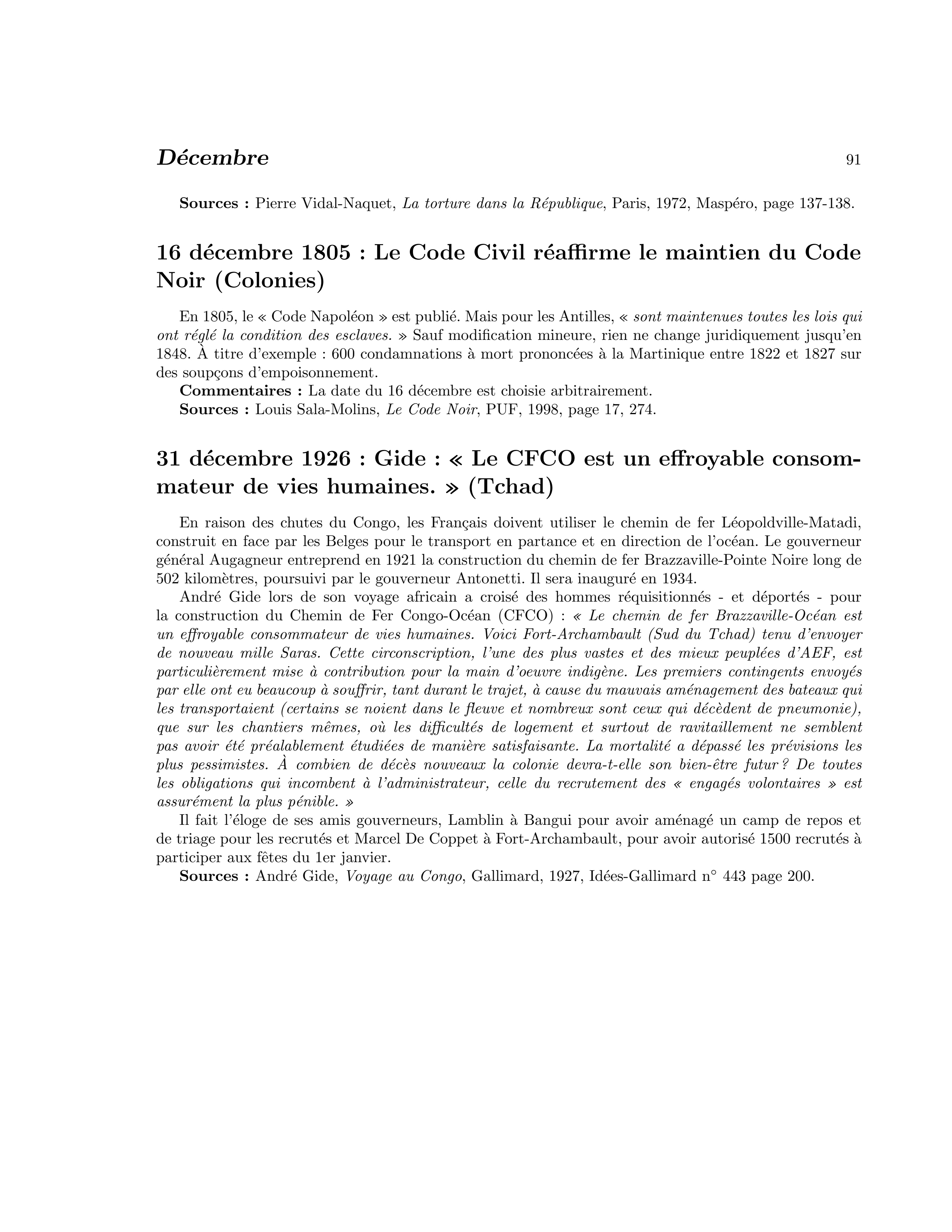 31 décembre 1926 — Gide : « Le CFCO est un effroyable consommateur de vies humaines » (Tchad)
